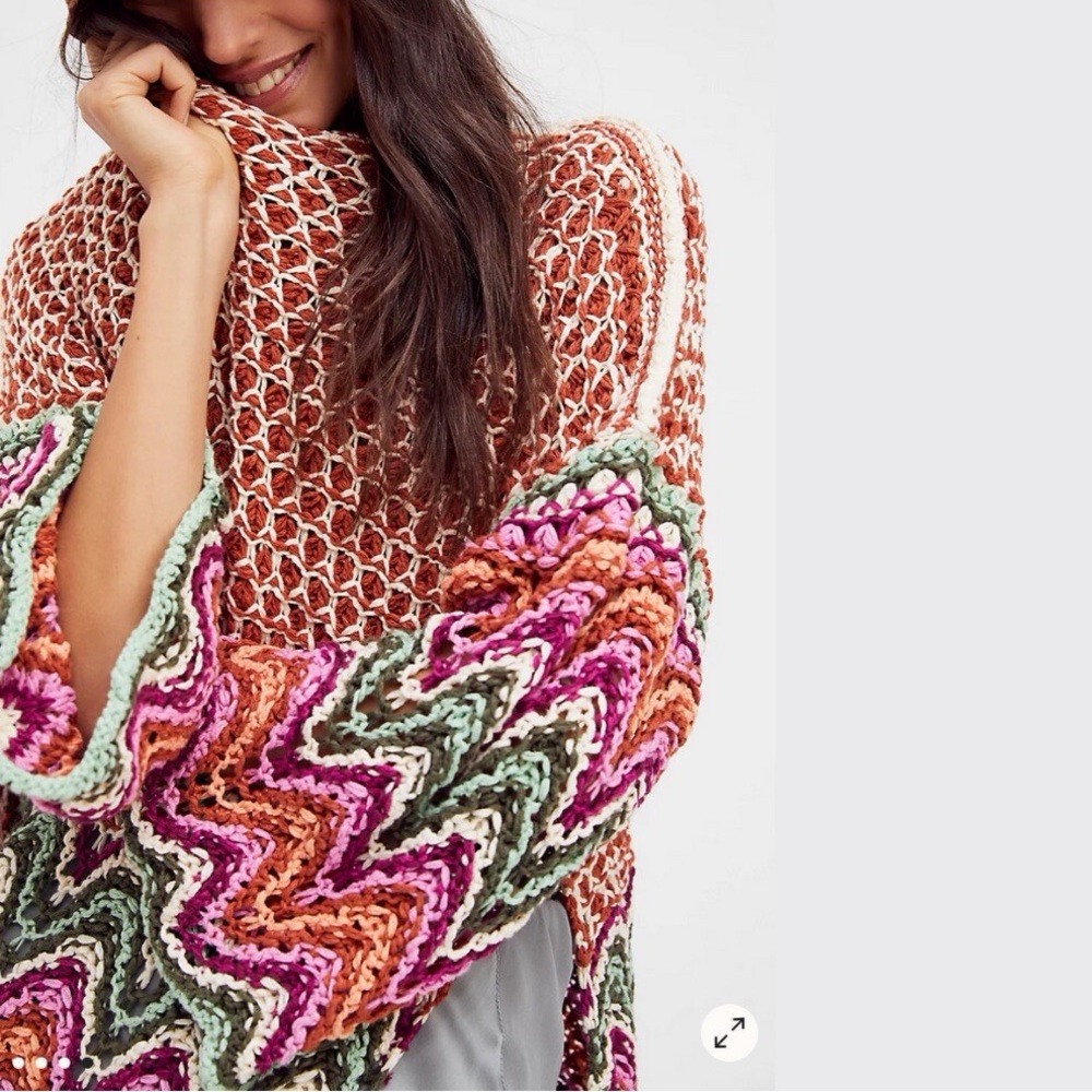 Free People Heatwave Crochet Pullover Sweater in Cinnamon Small - Picture 2 of 8